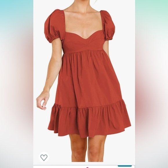Dresses & Skirts - NWT Square & Sweetheart Neck Dress Short Puff Sleeve A-Line Casual Mini Dress